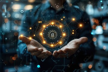 businessman holding a devops automation network connecting icon for quicker go-to-market time in pro