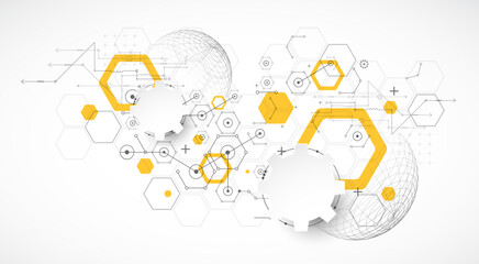 Wall Mural - science and technology background using hexagon and sphere shapes. vector.