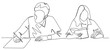 © mamat - continuous single line art of a male and female student writing and working on their respective assignments
