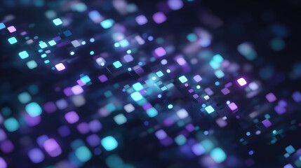 Abstract Grid of Qubits in Purple and Teal Glow