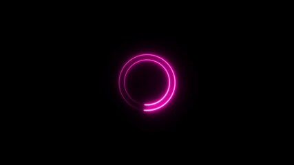 Wall Mural - neon light circle frame loading icon on black background. abstract electric pink color line circle a