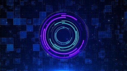 Wall Mural - futuristic circular digital interface design on a blue grid background circular digital interface de