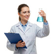 © PNGHut - Female scientist holding flask and clipboard isolated on transparent background