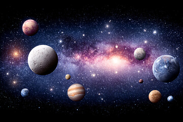 Wall Mural - Celestial bodies planets galaxy stars cosmic space exploration universe