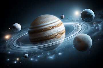 Wall Mural - Majestic jupiter and its celestial moons in a breathtaking cosmic scene