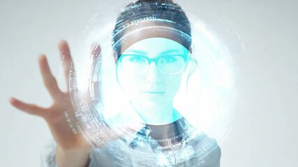 Wall Mural - visionary interface: a forward-thinking individual, immersed in a futuristic digital interface, with