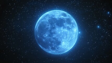 Wall Mural - A luminous blue moon, surrounded by a starry night sky