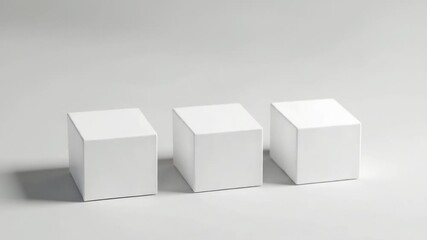 Three identical white cubes sit together on a surface, perfect for minimalist compositions or geometric design elements.