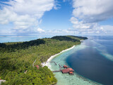 Maratua, Indonesia: Aerial view of the coral reef along Maratua island, home of a few luxury resorts, in the Derawan archipelago in east Kalimantan in Indonesia Borneo.