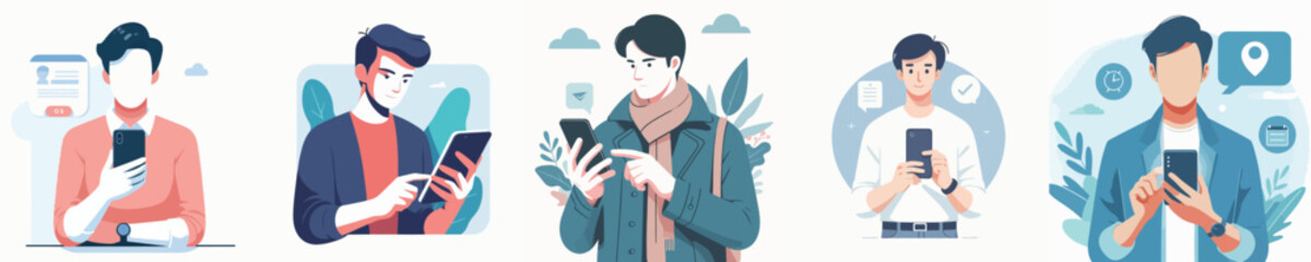 vector of a man using social media