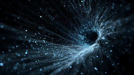 Wall Mural - abstract tunnel of glowing blue light streaks converging towards a dark vortex or portal effect