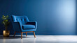 © Richardson - Minimalist Modern Living Room with Blue Chair and Blue Wall Interior