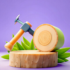 Wooden log display isolated on transparent background  
