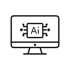 Monitor with AI chip on transparent background for web and graphic design