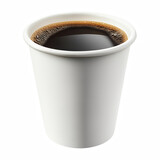 Hot black coffee in plain white paper cup, isolated on white background.