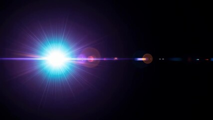 Wall Mural - bright blue light lens flare with purple glow on a dark background. abstract optical effect for tech