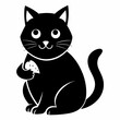 © Indira - simple silhouette black British Scottish Fold cat eating vector icon on a whaite backround
