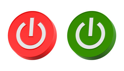 3d red and green power button icon isolated on transparent background
