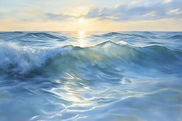 Wall Mural - early sunlight glimmering across shallow sea water, delicate wavelets casting dancing reflections