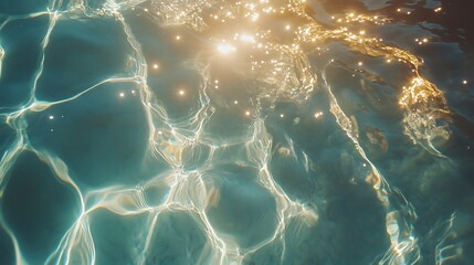 Wall Mural - natural light bouncing on crystal-clear lake water, soft sparkles forming organic patterns