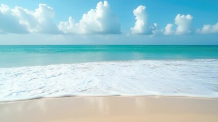 Wall Mural - a large wave crashes onto the shore of a sandy beach, creating a foamy splash.