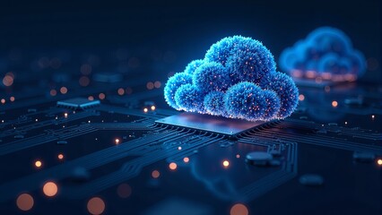 Wall Mural - Cloud Computing, Microchip, and Data Illustration