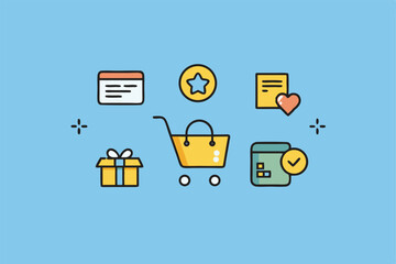 Wall Mural - flat vector icons set for web and mobile applications with symbols of internet, computer, business, 
