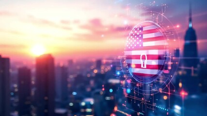 Usa cyber security digital lock network sunset