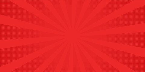 Wall Mural - Red comic sunburst effect background with halftone. pop art comic-style vector background. Suitable for templates, sale banners, events, ads, web and pages