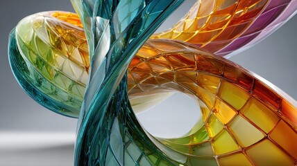 Wall Mural - modern abstract sculpture with colorful curved forms and reflections