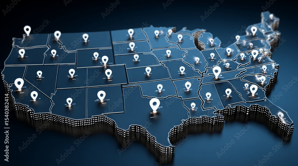 United States Map with Location Pin Markers Stock Photo | Adobe Stock