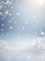 Wall Mural - abstract winter snowflake background with soft bokeh lights, frosty surface texture, icy blue tones,