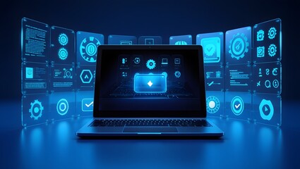 Internet security concept with binary code and digital technology elements