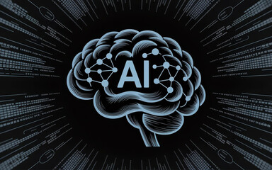 artificial intelligence concept depicting a stylized brain with network connections surrounded by di