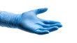 © Justlight - Close up of a hand wearing a blue nitrile glove with the palm open, isolated on a transparent background, ideal for safety and hygiene related projects