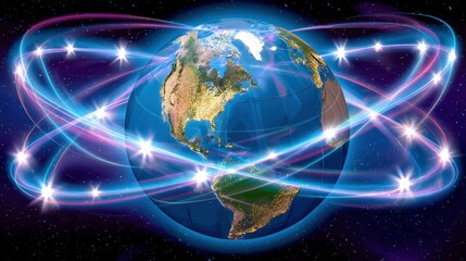 Sticker - global network connection, data communication, technology concept. world connectivity illustration.