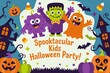 © vilaiporn - A vibrant illustration celebrating a fun kids Halloween party, featuring playful monsters and festive decorations.