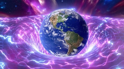 Sticker - earth in space, galaxy background, abstract energy field, digital art