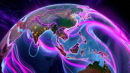 Sticker - digital earth, global network, data visualization - futuristic world connections