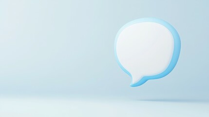 Light Blue Speech Bubble: A minimalist 3D rendering of a light blue speech bubble on a pale blue background, perfect for communication concepts, social media, and messaging apps.