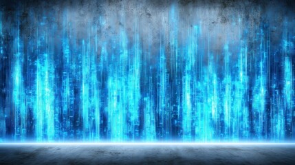 Sticker - abstract technology background with glowing lines and concrete floor - digital network concept