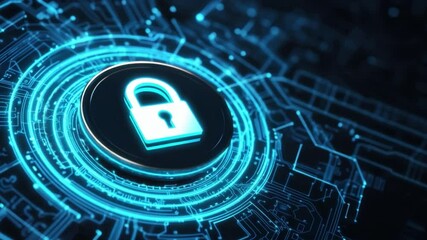 Wall Mural - digital lock icon on futuristic circuit background representing cybersecurity and data protection co
