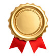 © TransPicHub - A gold medal with a scalloped edge and a decorative inner ring, adorned with two red ribbons hanging below.