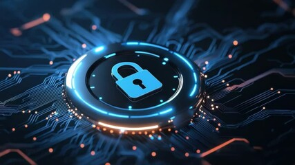 Wall Mural - futuristic digital lock with circuit patterns representing cybersecurity and data protection concept