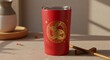 © Eko - Gold-embossed Rabbit zodiac on red tumbler, placed on textured linen surface with one chopstick as prop, rule of thirds