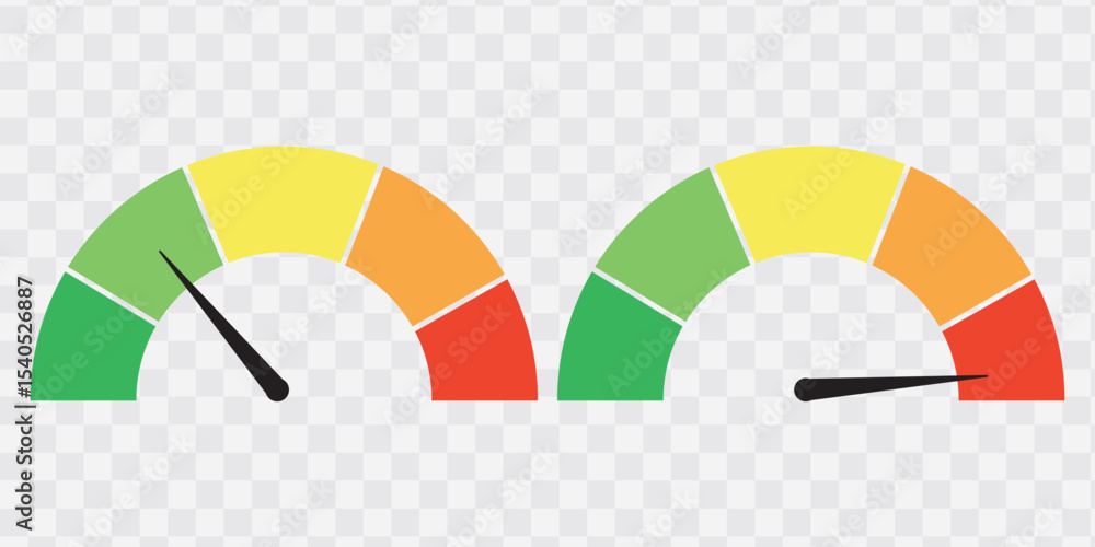Risk meter from low to high level. isolated on white and black ...