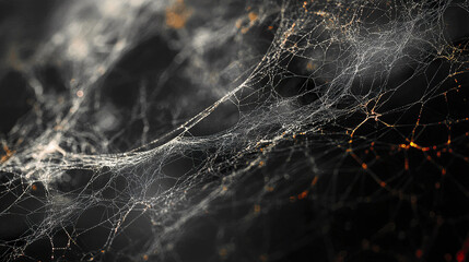 Wall Mural - Creepy spider webs glisten in dark, creating eerie atmosphere