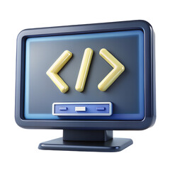 3d render illustration of isolated transparent bracket code on monitor icon
