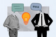 © deagreez - Collage trend artwork composite sketch poster of headless speech cloud body man lady stand idea lamp human resources manager entrepreneur