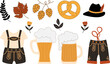 © pani_Nadichka - hand drawn oktoberfest vector set featuring beer mugs pretzels lederhosen hops and autumn leaves perfect for german festival designs decorations menus
